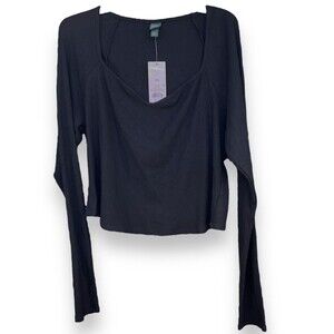 Wild Fable Black Ribbed Long Sleeve Sweetheart Shirt Size XXL Cropped Fit NWT